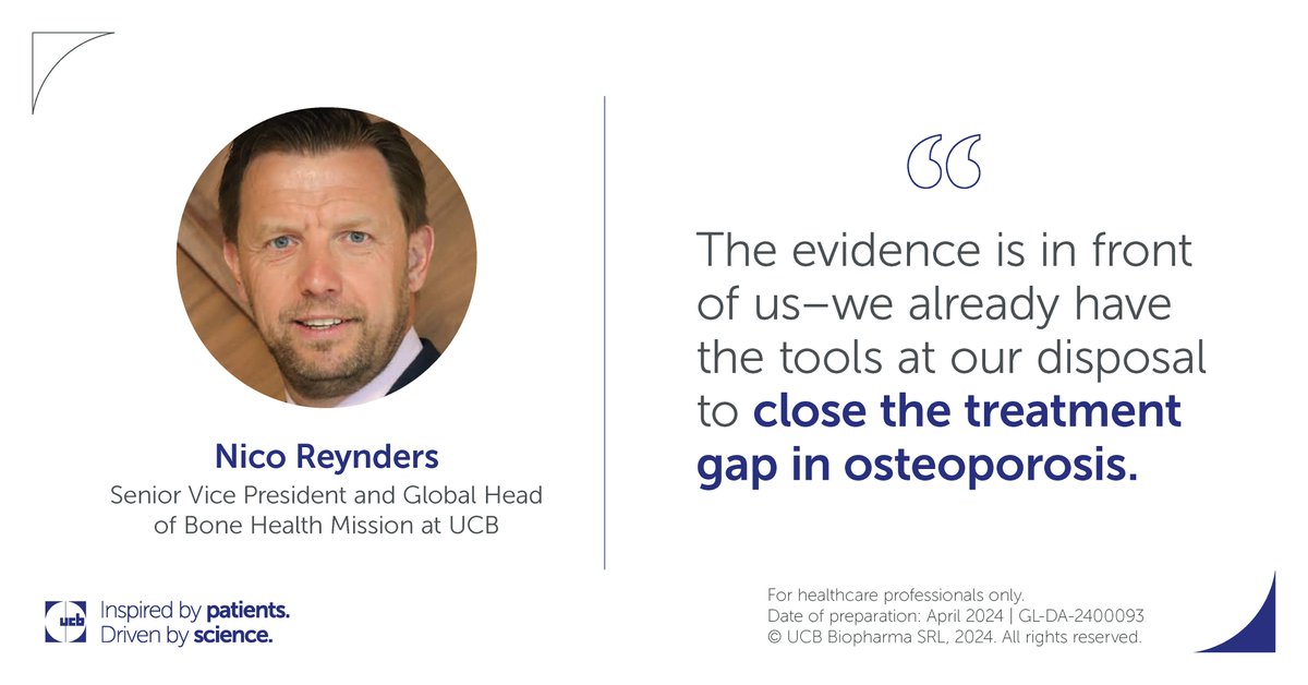 For healthcare professionals only. Is it make or break for the future of post-fracture care in #osteoporosis? Read why @NicoReynders, Head of UCB’s Bone Health Mission, thinks collaboration is the key to closing the treatment gap: ucb.com/Our-Science/ma… #OsteoCongress…