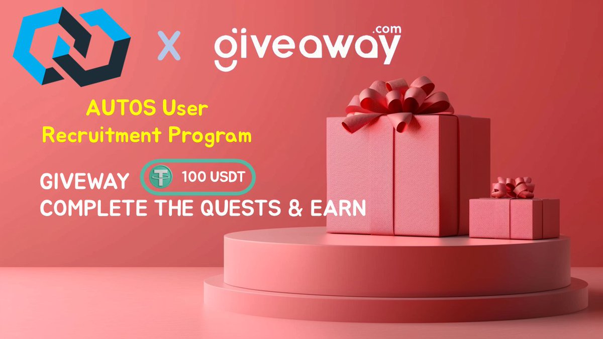 🥳AUTOS User Recruitment Program！Win 100 USDT & Join Our Community! 🎁Prize Pool: 100 $USDT ⏰Time: Apr 12, 18:00 (UTC+8) ✅ Follow @AUTOS_Web3 ✅ Join t.me/autoslabscommu…& t.me/autosofficial ✅ RT, 💕 👉s.giveaway.com/16yp2bt