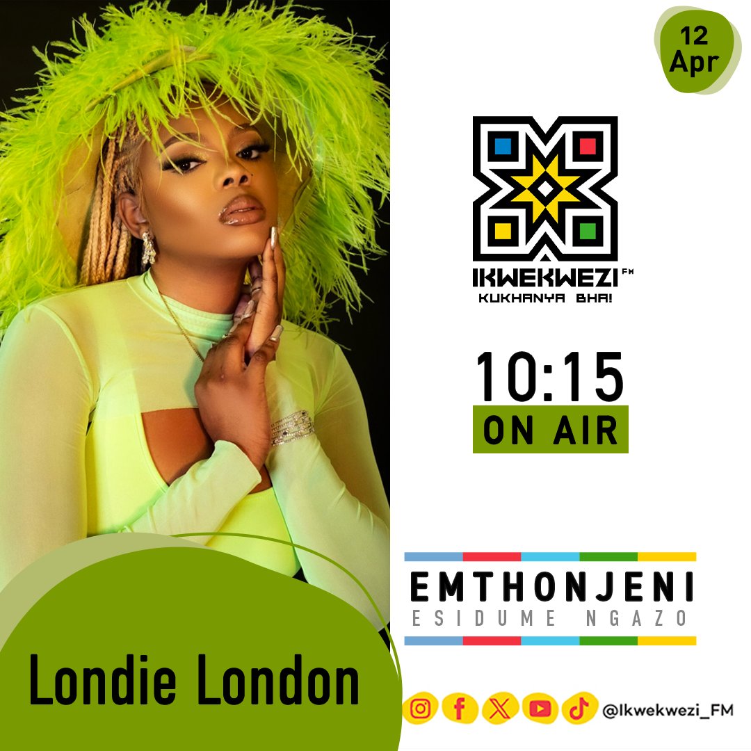 #Emthonjeni | Esidume. Ngazo
👤 Londie London
📆 12/04/2024
⏰ 10:15

#HlalaEmkhanyweni 
📻 90.6-107.7 FM
📺 DStv Ch. 804 
💻 Stream | tinyurl.com/22y9z3ek