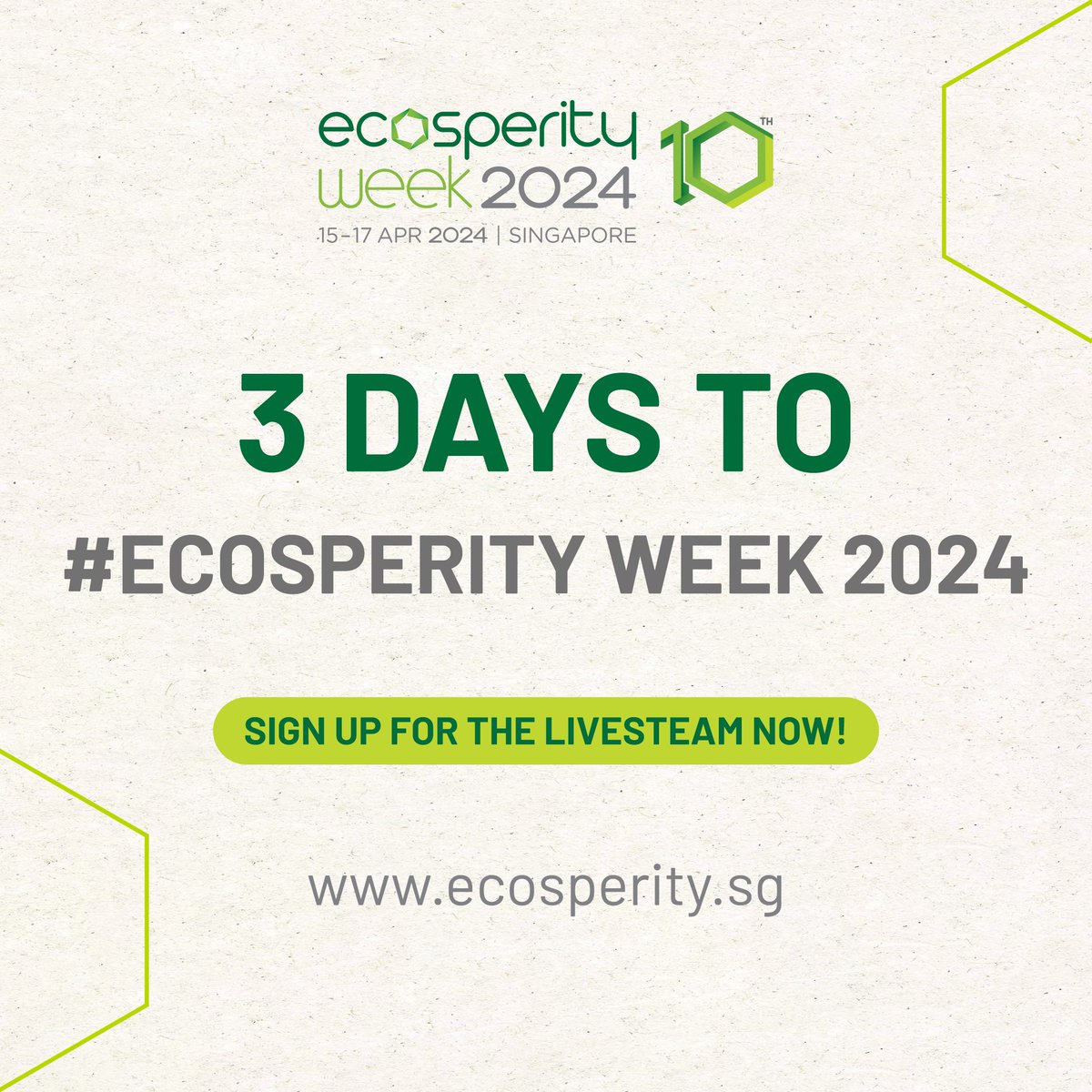 Only 3 days till #Ecosperity Week 2024! From 15 to 17 April 2024, listen to global business leaders, policymakers, investors and civil society discuss how to accelerate Asia's sustainability journey. Tune in live: tmsk.sg/s3c