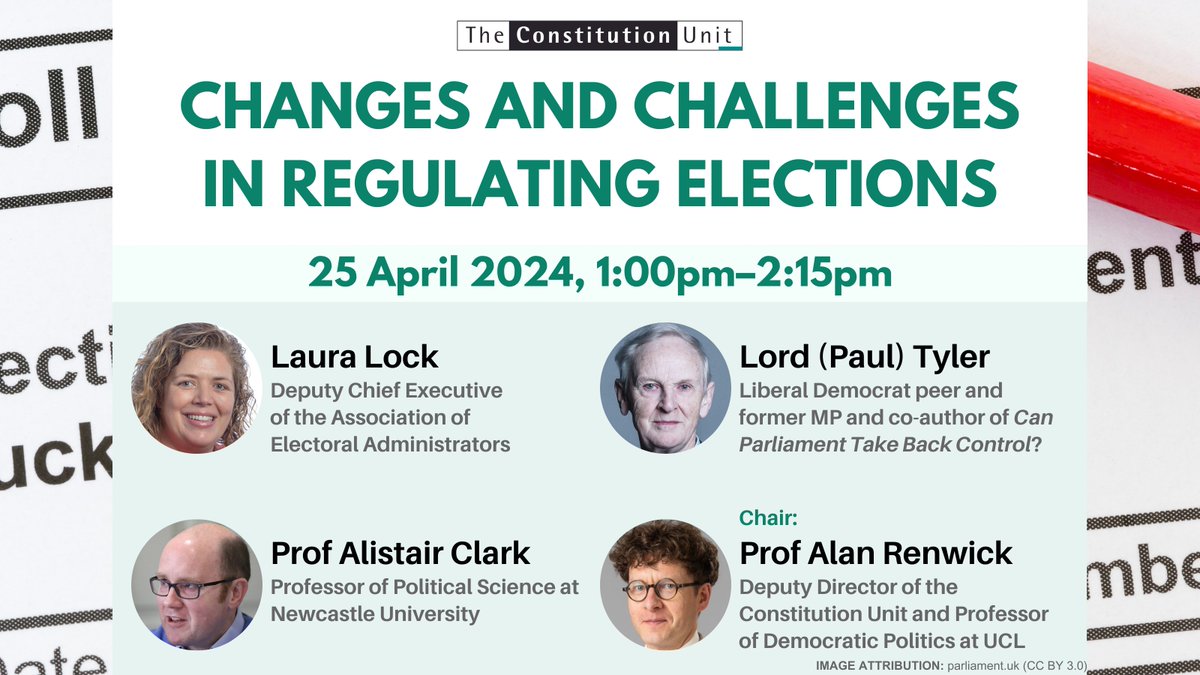 Local elections will happen in May, but recent years have seen changes to how elections work in the UK. On 25 April at 1pm, join @AEA_DeputyCE, @PTylerLords and @ClarkAlistairJ to discuss what has changed and what these changes could mean. Sign up 👉 ucl.ac.uk/constitution-u….