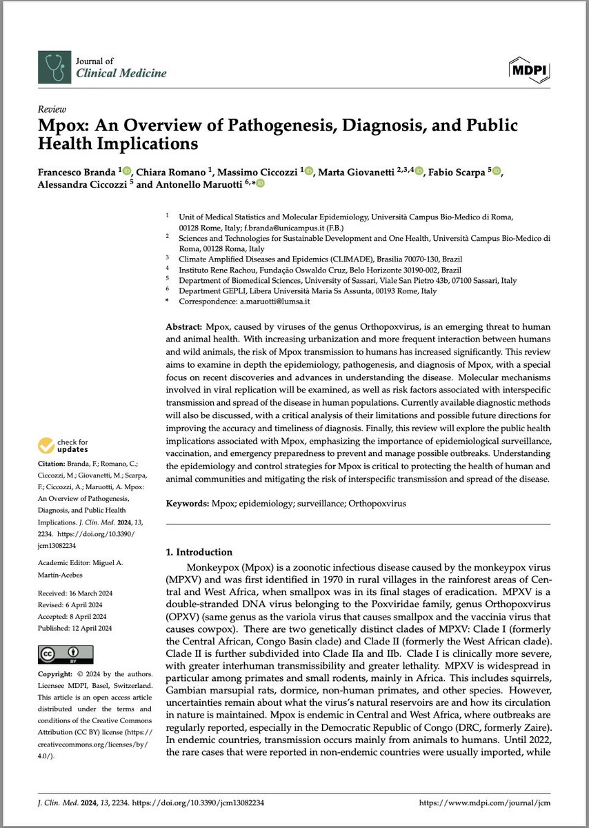 From understanding pathogenesis to diagnosis and public health impact, the latest work from our research team on #Mpox in @JCM_MDPI @MDPIOpenAccess