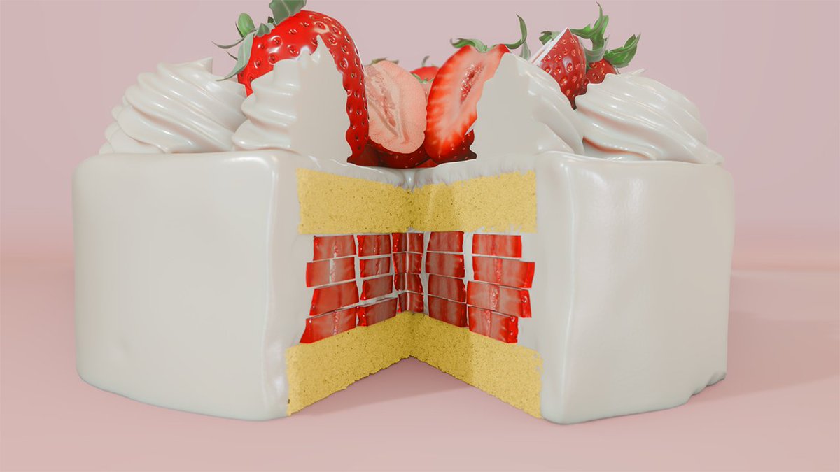 The product focuses on the shading created by the realistic sponge and the cuteness of the strawberries.
cgtrader.com/3d-models/food… 
#strawberrycake #strawberry #cake #strawberry-layercake #3dcg #b3d #blender