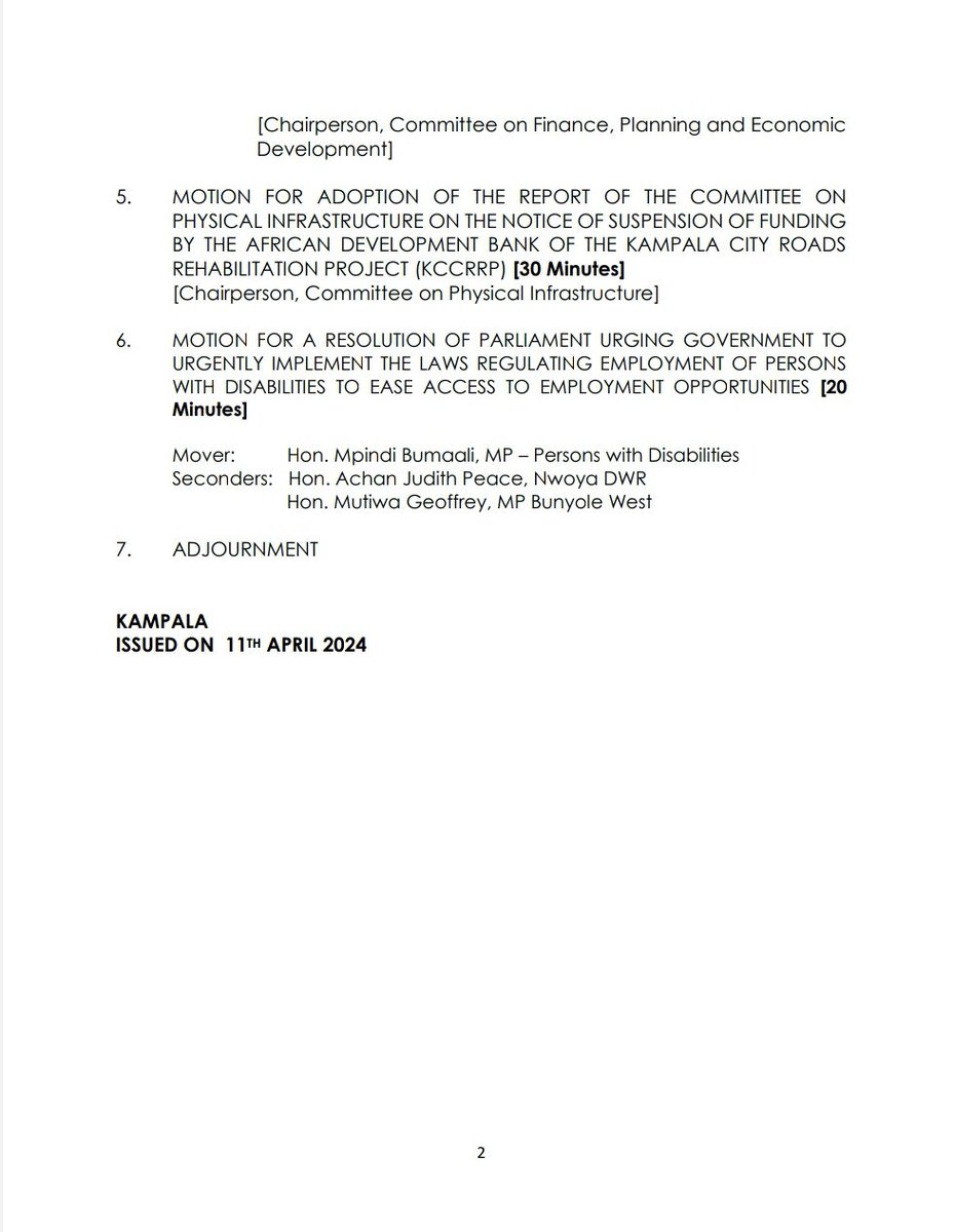 Hello there! Parliament’s plenary sitting has started with Speaker @AnitahAmong chairing the session. Top of the agenda is receiving statement from Minister of State for Sports, Peter @OgwangOgwang on the failure by UPDF’s Engineering Brigade to deliver the quality of works at…