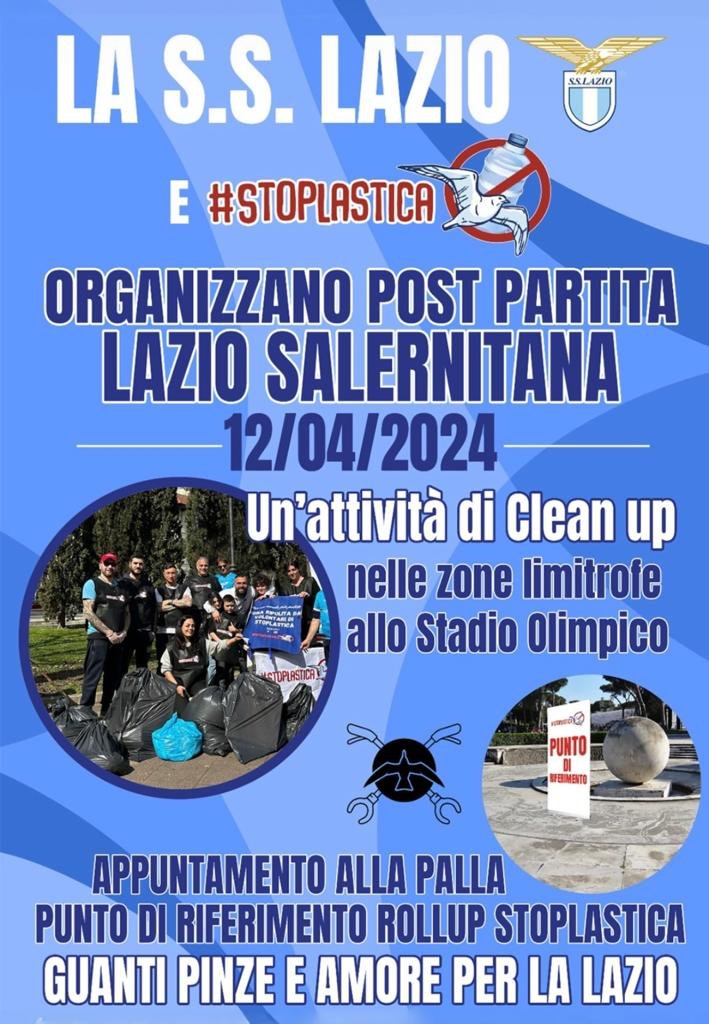 Ci sono iniziative che qualificano le persone che vi partecipano. Invitiamo tutti a essere presenti a questa iniziativa del dopo partita di stasera: si tratta di un’attività di pulizia promossa dalla @OfficialSSLazio e da #stoplastica. L’appuntamento è alla Palla subito dopo il…