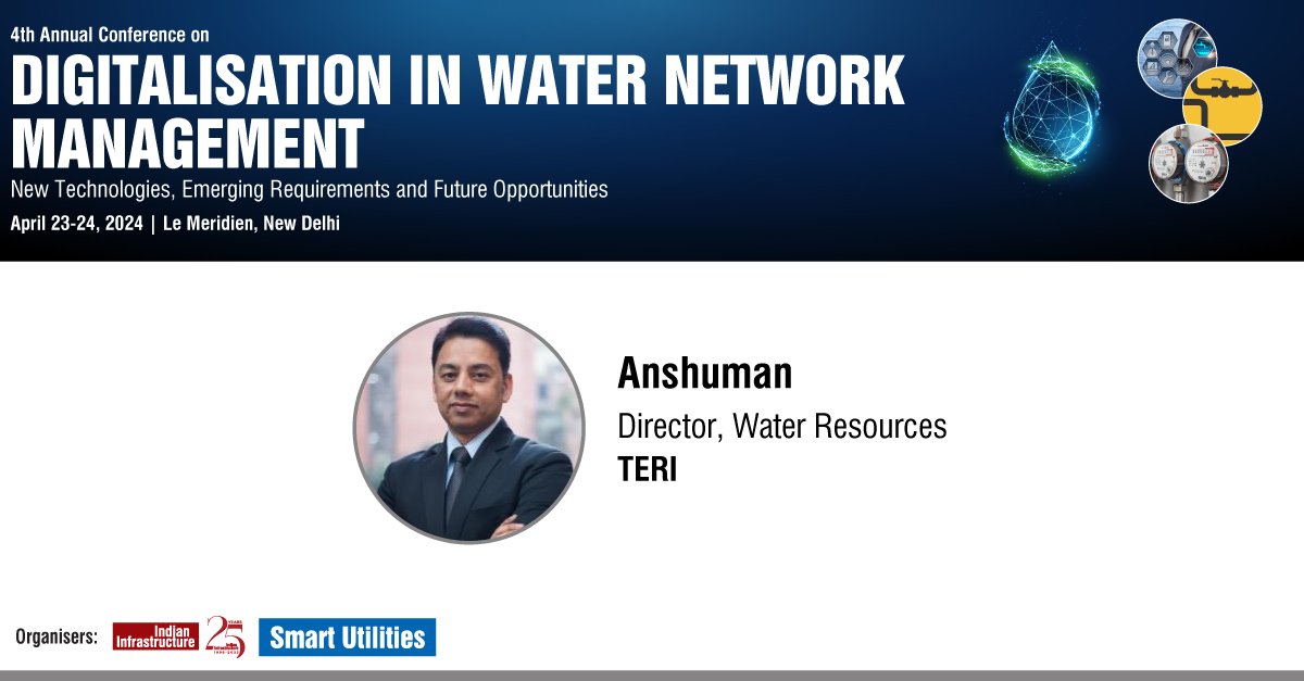 Hear from @janshuman, Director, Water Resources, @teriin at our 4th annual conference on Digitalisation in Water Network Management, being organised on April 23-24, 2024. To join us in person, visit: web.cvent.com/event/88f4057b… #DigitalWater #WaterResilience #OperationalEfficiency