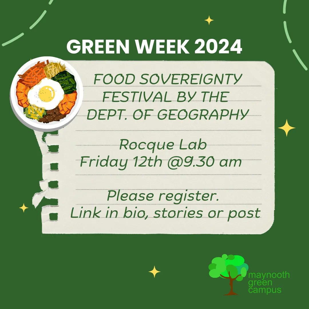 #GreenWeek2024 Friday events! Join @Maynoothgeog at the #foodsovereignty Festival.📍Rocque Lab 🕐 9.30 am. See more info at maynoothuniversity.ie/news-events/ma… Also @HealthyCampusIE #MaynoothTrails team are testing two new trail routes @MaynoothUni #SustainableMaynooth #GreenCampus