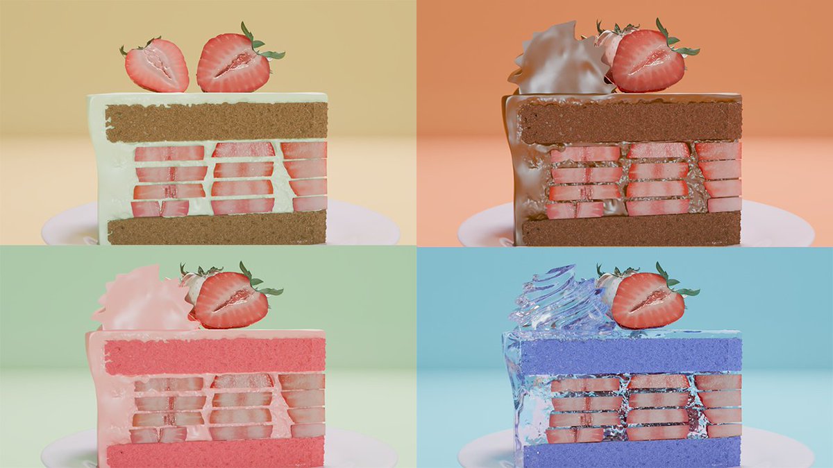 Also, by changing the material,
 various variations can be created.

cgtrader.com/3d-models/food… 
#strawberrycake #strawberry #cake #strawberry-layercake #3dcg #b3d #blender