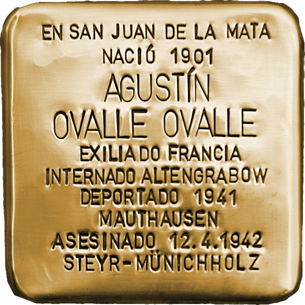 #OTD en 1942 fue asesinado en el campo de concentración de STEYR AGUSTÍN OVALLE OVALLE 🔻 #deportado, de San Juan de la Mata. El Bierzo recuerda a todos sus deportados con sus 🟨 #Stolpersteine colocados en la plaza principal de Ponferrada. Uno de ellos está dedicado a Agustín.