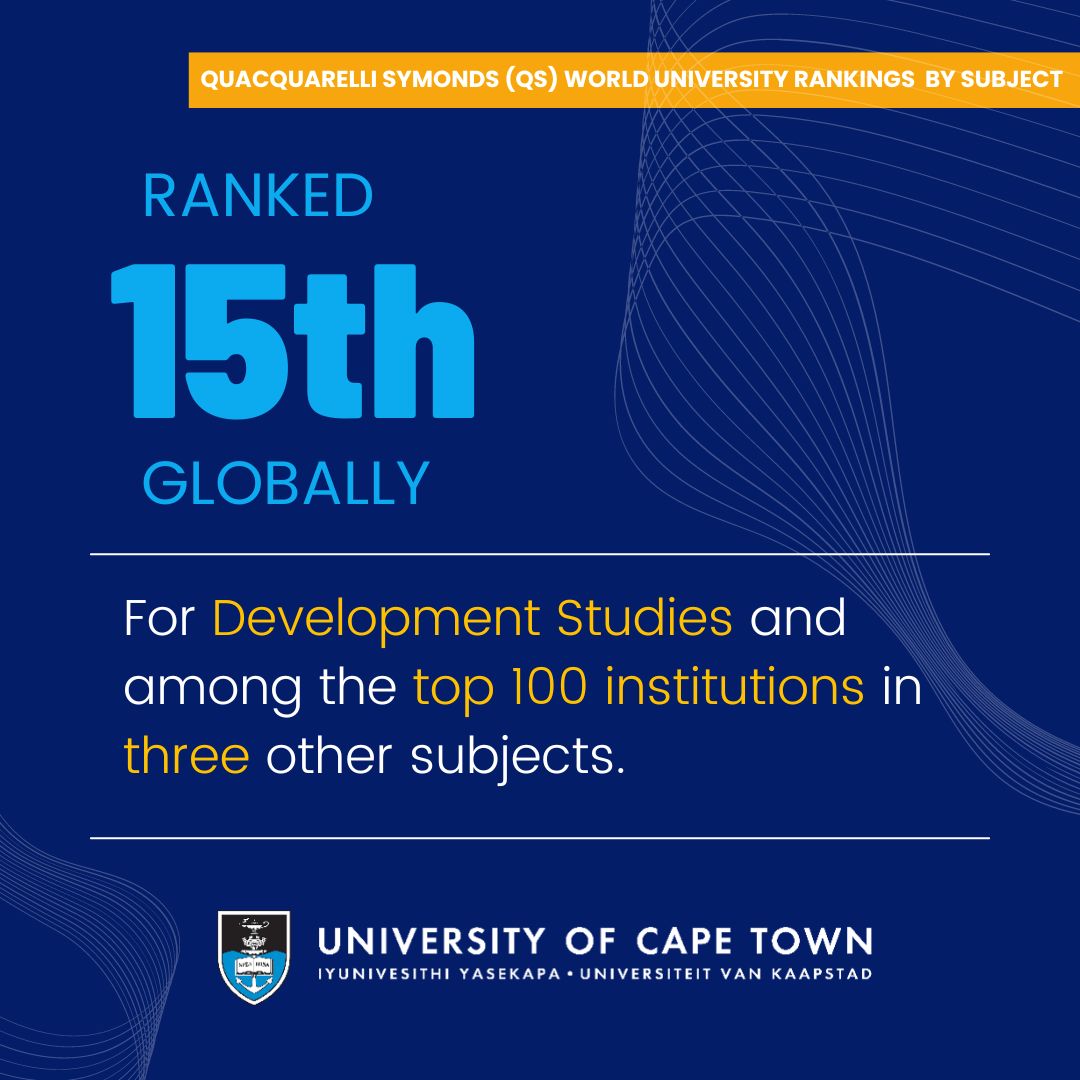 #UCTRankings Once again, @UCT_news has been recognised for its global leadership in the fields of development studies, anthropology, geography and medicine in the QS World University Rankings by Subject 2024 (@worlduniranking).
