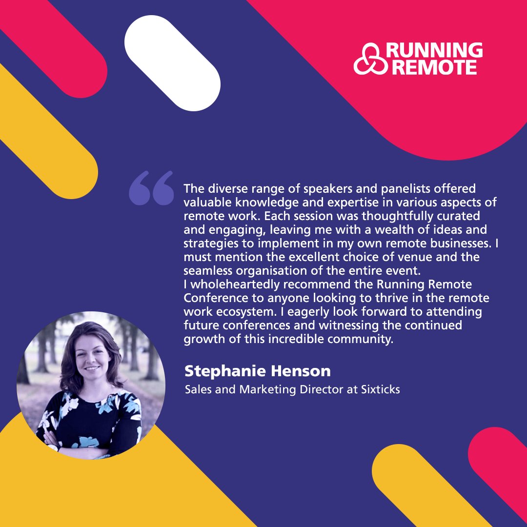 💡 'Each session was thoughtfully curated and engaging, leaving me with a wealth of ideas and strategies to implement in my own remote businesses', shared Stephanie Henson, Sales & Marketing Director at @Sixticks. 🏃‍♀️ Don't miss Running Remote this month: hubs.ly/Q02s4z_H0