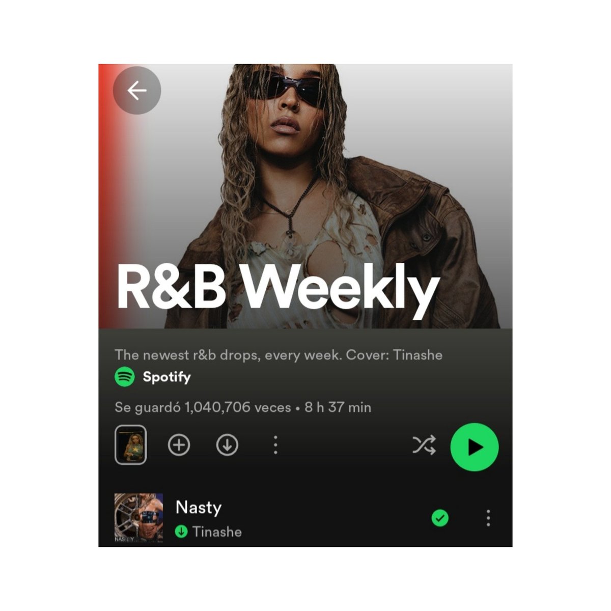 .@Tinashe is now the cover of @Spotify’s “R&B Weekly” playlist with “Nasty” at #1.