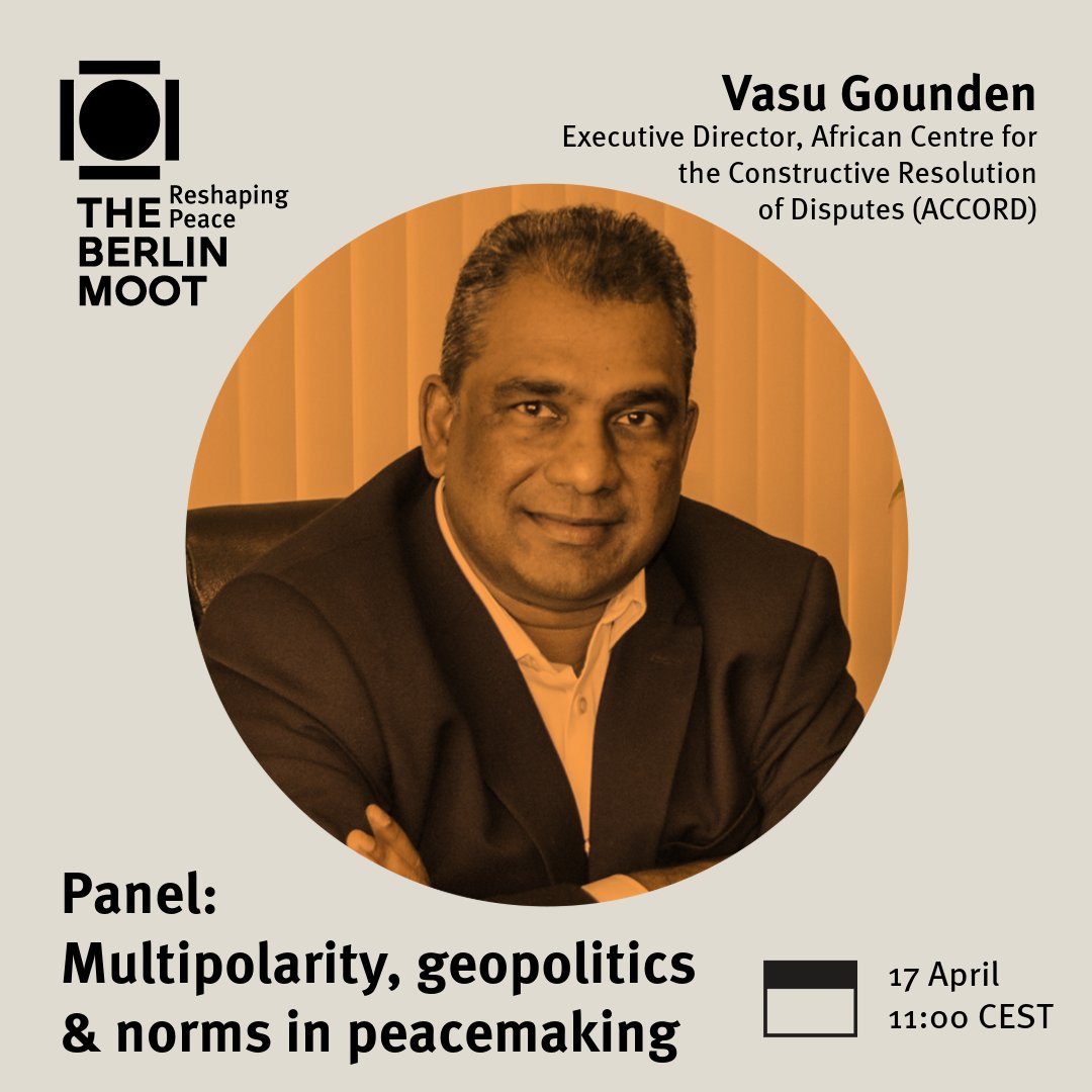 #TheBerlinMoot is only a few days away! #ReshapingPeace

Join Our ED. Dr. Vasu Gounden on a panel w/ @BerghofFnd which will explore how international actors perceive #peacemaking in this era of new geopolitical realities.

Do tune in to the livestream via berlinmoot.org