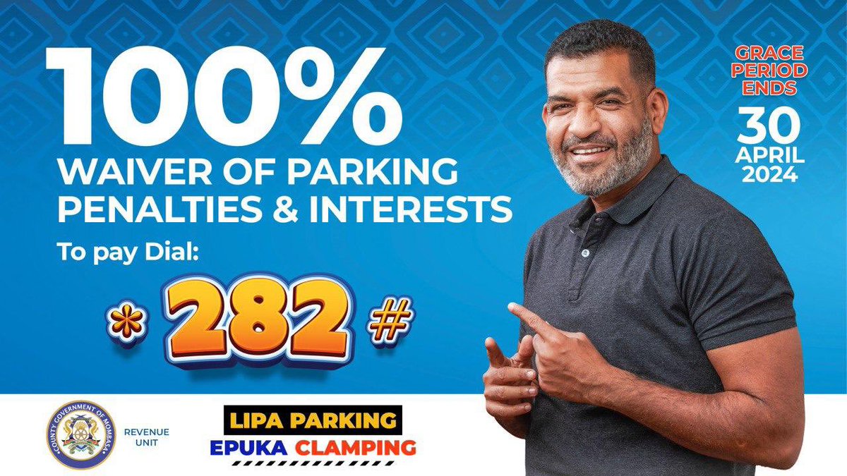 Don't miss out on 100% waiver on Parking fee penalties and interests. Dial *282# and Pay your parking fee before 30th April,2024. @A_S_Nassir @FrancisThoya001 @SubcountyAdmin