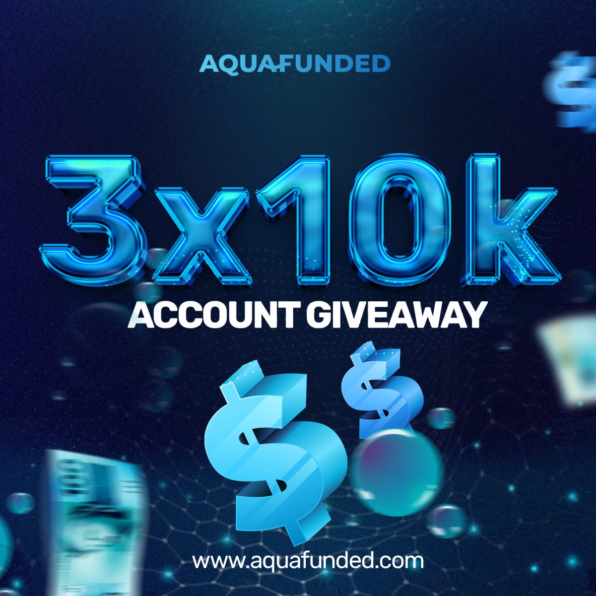 3x $10,000 Prop Firm Account Giveaway 📣

Criteria to win ⬇️

• Follow 

@AquaFunded 

@TA_Sensei

@Traders_den_ 
 
• You must Like & Retweet

• Tag at least 4 persons in the comments Session 

(More tags increase your chances of winning )
