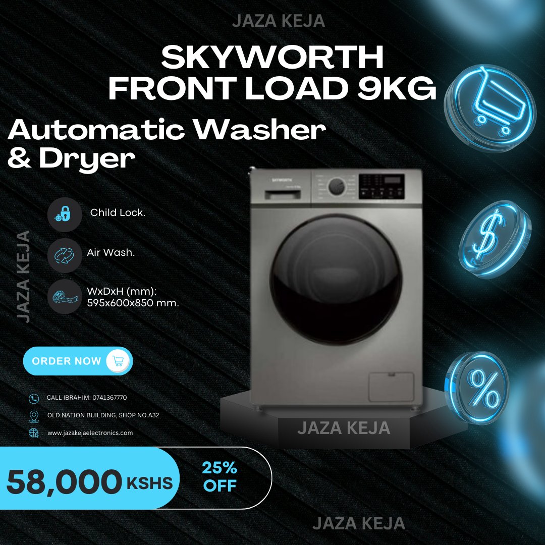 Wash & dry in one go! The Skyworth 9kg Washer & Dryer at JazaKeja's sale is a laundry game-changer. #WashAndDry #JazaKejaDeal  #Sigor #Njugush #JohnAllanNamu #AudiQ5 #MaureenAtieno