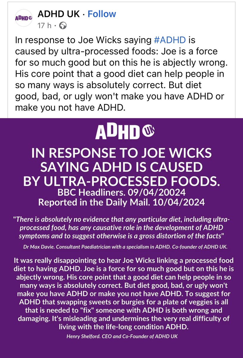 #ADHD is not caused by a bad diet! 👇👇 You’re wrong on this one Joe Wicks and you need to apologise for your silly statement!