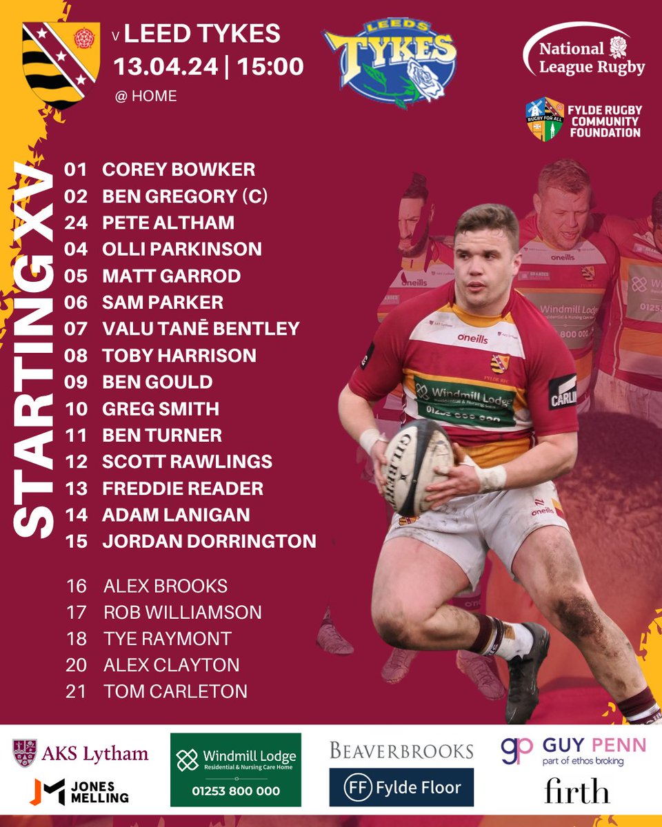 #Fylde make a change in their starting line-up for visit of N2(N) leaders <a href="/LeedsTykes/">Leeds Tykes RUFC</a> to the Woodlands (ko 15.00), Matt Garrod returning at lock. Tye Raymont &amp; Tom Carleton amongst the replacements.

The digital programme includes the match preview at bit.ly/3VUOYQk