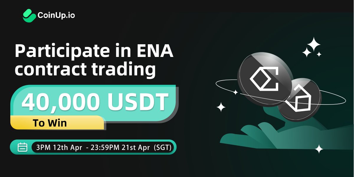 🚀 $ENA Launches on #CoinUp, Trade to Win 40,000 USDT

✨New users trade $ENA to win 20,000 USDT
✨Trade $ENA and share 20,000 USDT

▶️coinup.io/en_US/noticeIn…

#Cryptos #ENA #Airdrops #tradingpair