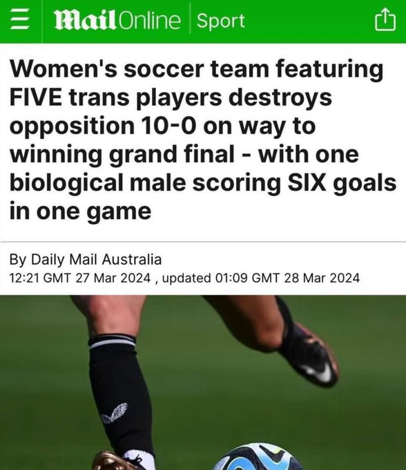 🤡🌎 ... aren't they even embarrassed to show up to a game with 5 guys pretending to be girls on the soccer team?

The coaches should be ridiculed for putting girls through that.