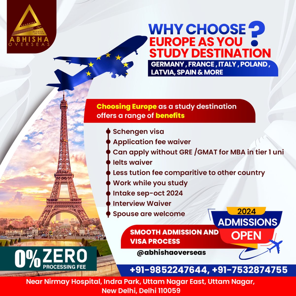 🌍 WHY CHOOSE EUROPE AS YOUR STUDY DESTINATION? 🌍

Study in Germany, France, Italy, Poland, Latvia, Spain & more with Abhisha Overseas! Choosing Europe offers a range of benefits:

Contact Abhisha Overseas: 📞 +91-9852247644, +91-7532874755 
#StudyInEurope #EuropeanEducation
