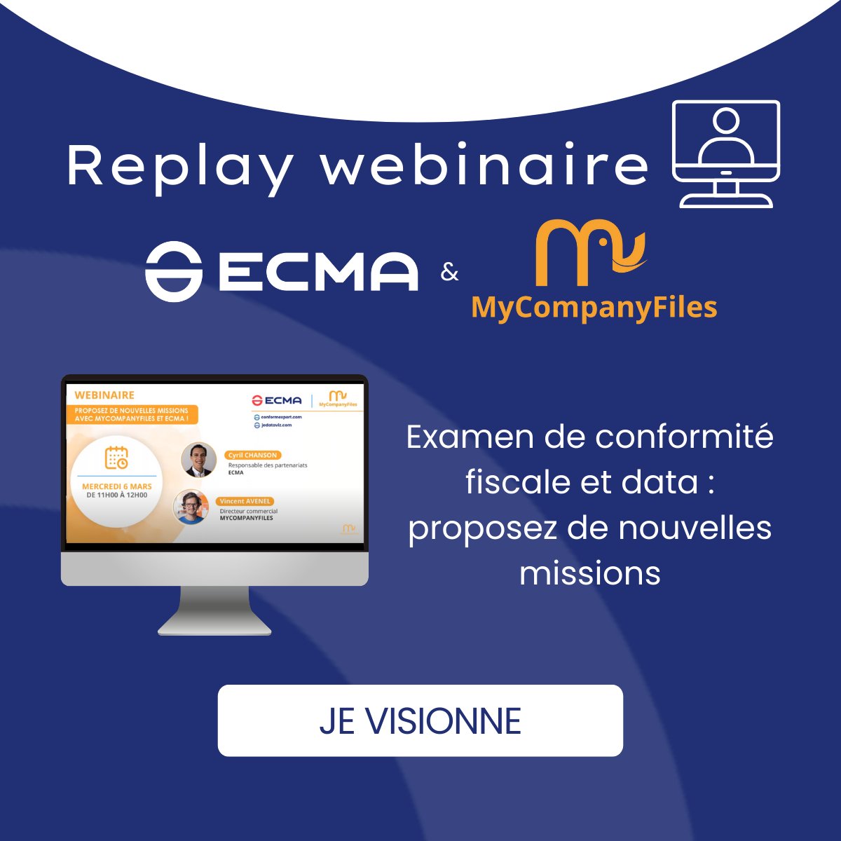 [Replay webinaire] Vous avez manqué le webinaire du 6 mars dernier animé par ECMA et @MyCompanyFiles ? ✅ Comment développer de nouvelles missions au sein de votre cabinet ? 👉 Visionnez le replay : ressources.ecma-solutions.com/webinaire-ecma… #ExpertsComptables