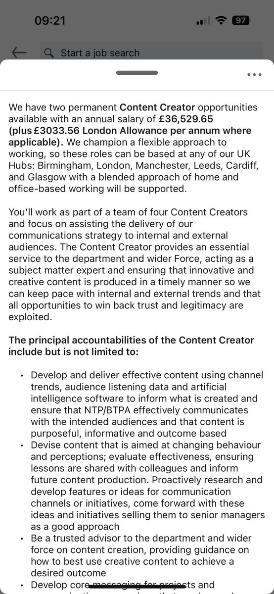 The British Transport Police are currently advertising for two content creator jobs