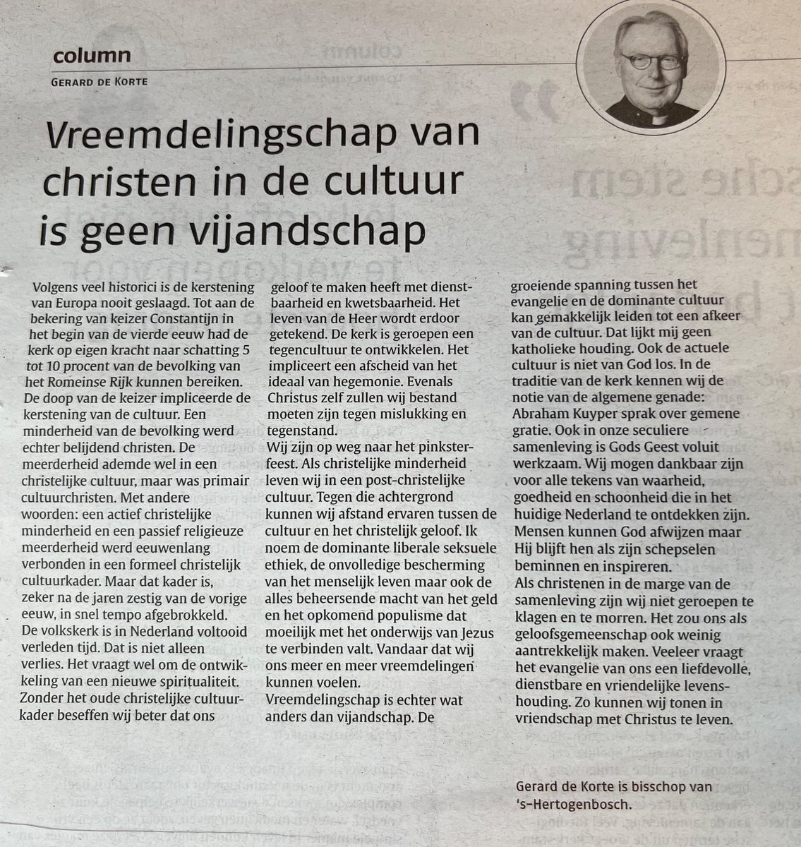 Deze positieve column van bisschop De Korte in @ndnl is mijn lichtpuntje van de dag.