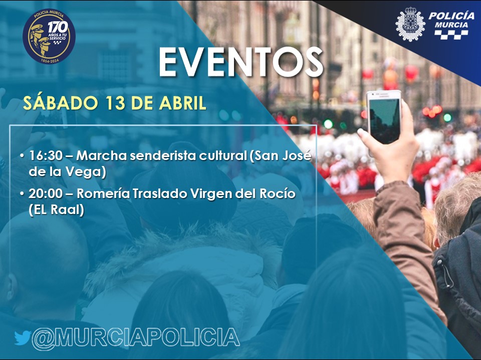 🎉Esta tarde se celebran eventos en pedanías que discurren por la vía pública. Si se aproxima, atienda las indicaciones de los agentes.