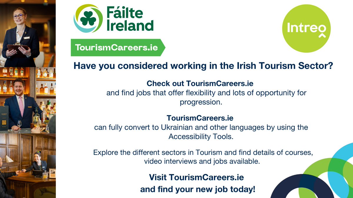 Have you considering working in the Irish Tourism Sector? Please find more information at: failteireland.ie/tourismcareers…… #WorkWithIntreo #irishtourism #tourismcareers #tourismjobs @Failte_Ireland @tourismireland #Jobseekers #Jobs #CareerDevelopment #Recruitment #CareerGrowth