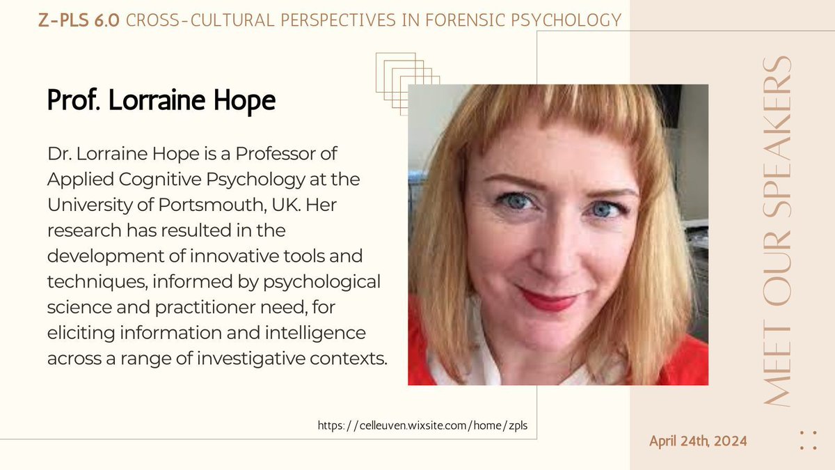 The last - but not least - discussant for the #ZPLS roundtable is Prof. Lorraine Hope (@lorraine_hope). With 3 other discussants and moderated by @IvanMangiulli and @mara_moldoveanu, she will debate about obstacles and opportunities re: cross-cultural research in forensic psych.