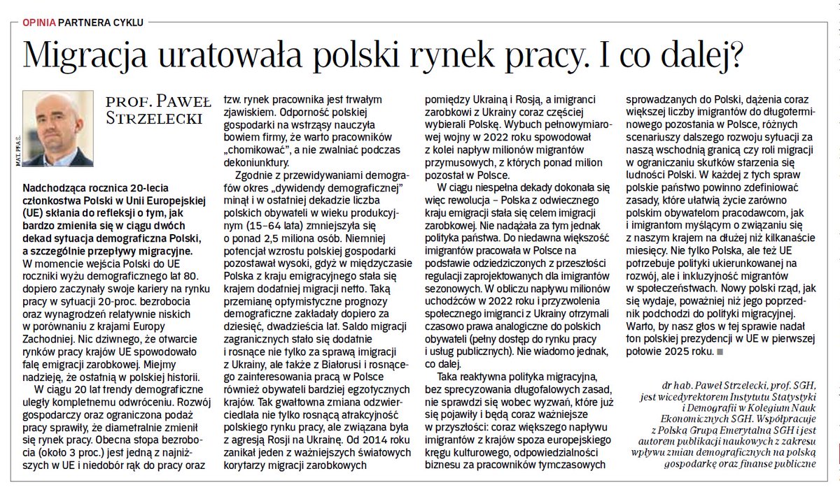 Prof. Paweł Strzelecki @SGHWarsaw w @rzeczpospolita: ' W ciągu dekady Polska z odwiecznego kraju emigracji stała się celem imigracji zarobkowej. Nie nadążała za tym jednak polityka państwa. Reaktywna polityka bez długofalowych zasad nie sprawdzi się wobec stojących wyzwań'.