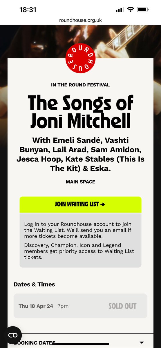 This amazing show celebrating The Songs of Joni Mitchell is at the Roundhouse next week! It’s sold out, but don’t worry! If you’re near us in July… you can experience the works of Joni at “This Flight Tonight - The Songs of Joni Mitchell”: thelights.ticketsolve.com/ticketbooth/sh…