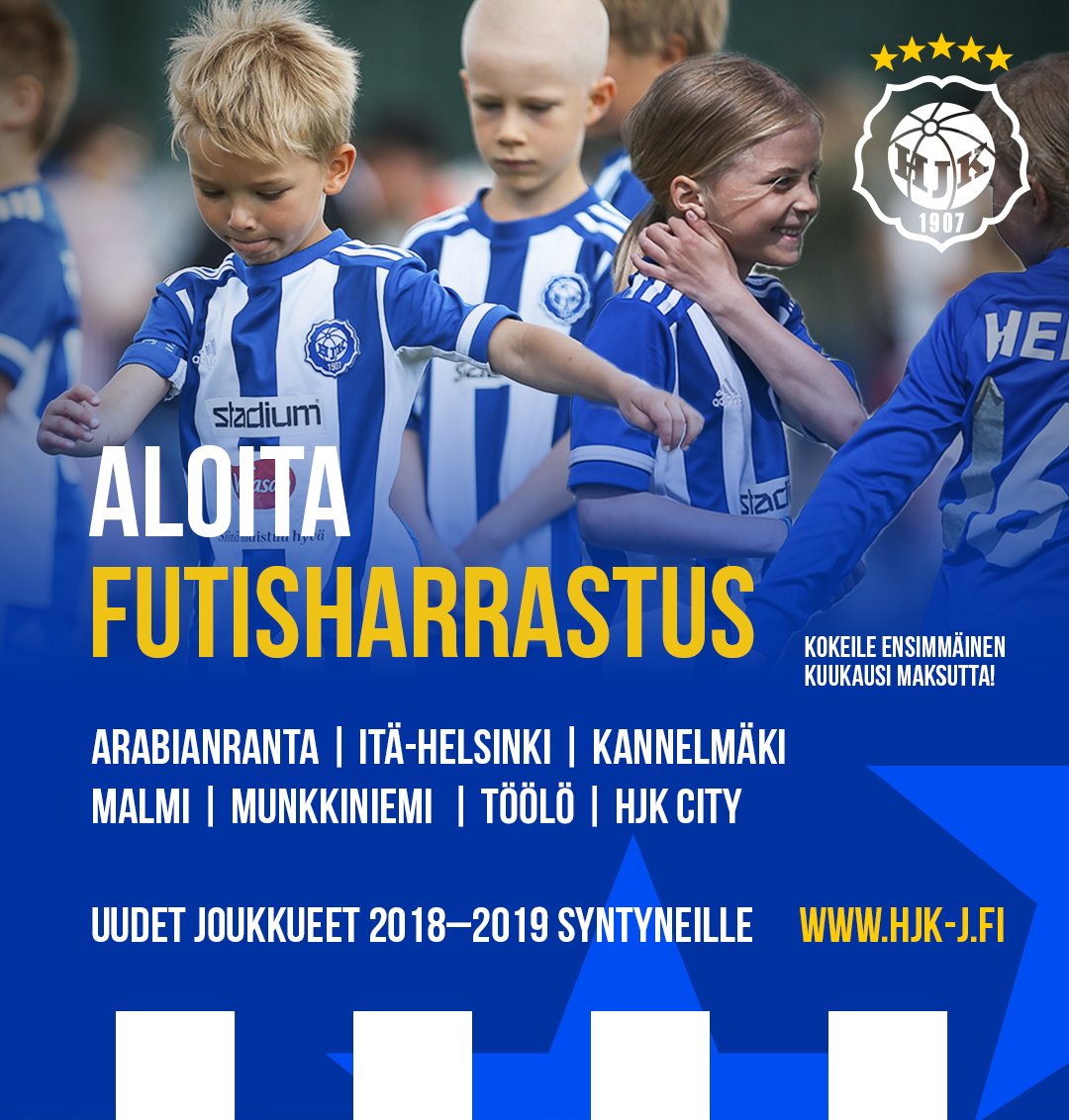 Nyt on aika ilmoittaa 2018–2019 syntynyt lapsi mukaan HJK:n uuteen, aloittavan ikäluokan joukkueeseen! ⚽️ HJK:n nuorimmissa ikäluokissa keskeisin tavoite on saada lapsi rakastumaan jalkapallon pelaamiseen ja liikuntaan ja opetella ryhmässä toimimista. hjk-j.fi/palvelut/joukk…