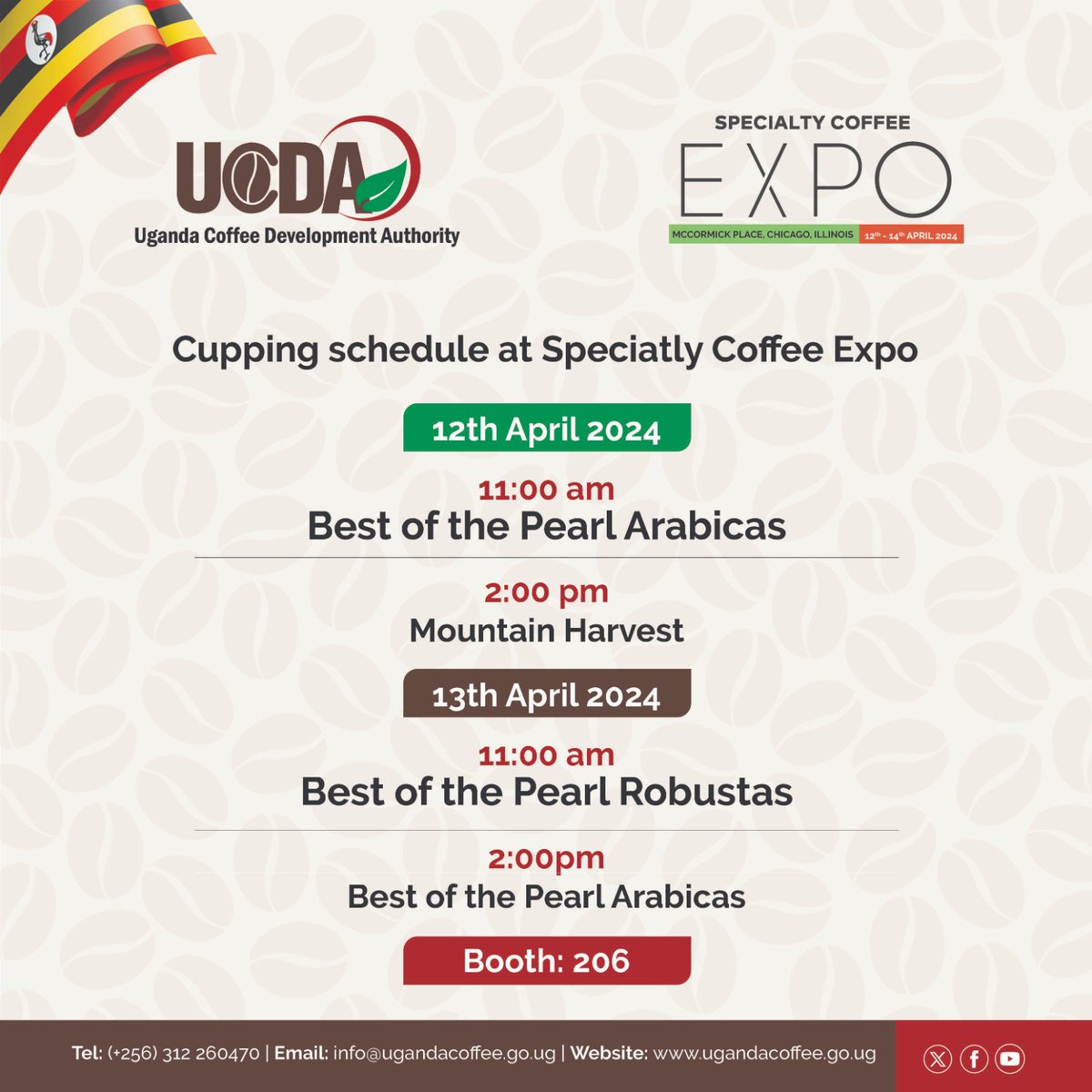 🇺🇬☕️Cupping Schedule at the @SpecialtyCoffee EXPO, Chicago 🇺🇸. Find us in Booth 206. #UGCoffee