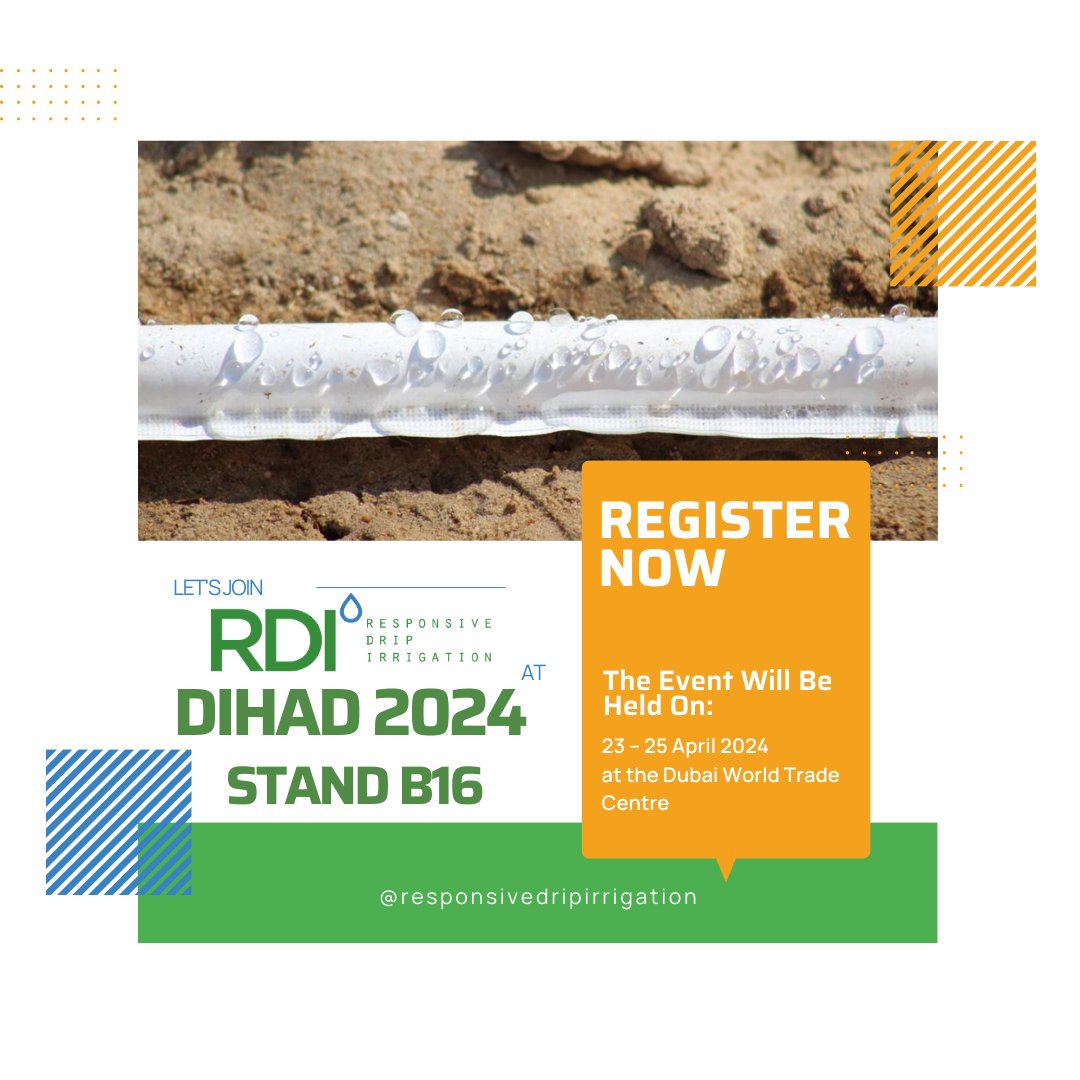Excited to exhibit at #DIHAD2024! 
Join Evenproducts &amp; RDI at Stand B16. Explore water &amp; irrigation solutions for a sustainable future. Register now! 💧🌱 #WaterSustainability #Innovation