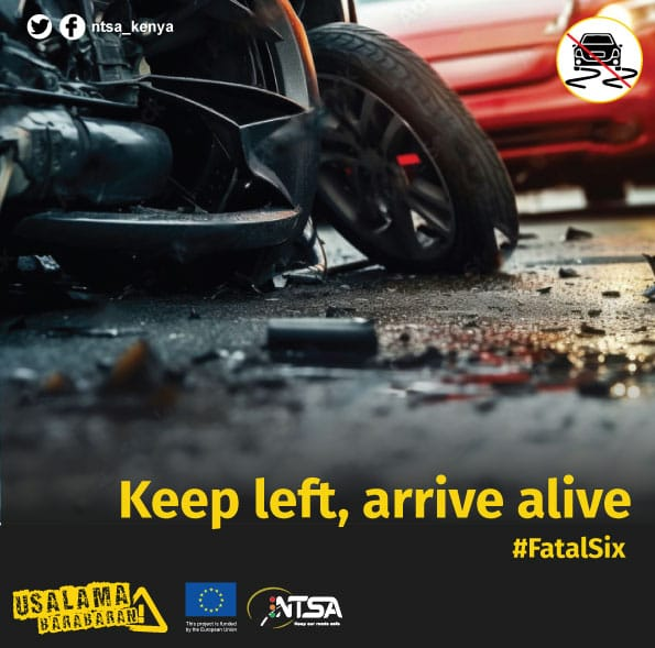 We have lost many lives on our roads as a result of dangerous overtaking.

Always keep left. Only overtake when you have a clear
view of the road ahead.

 Drive safe, Arrive alive. #UsalamaBarabarani