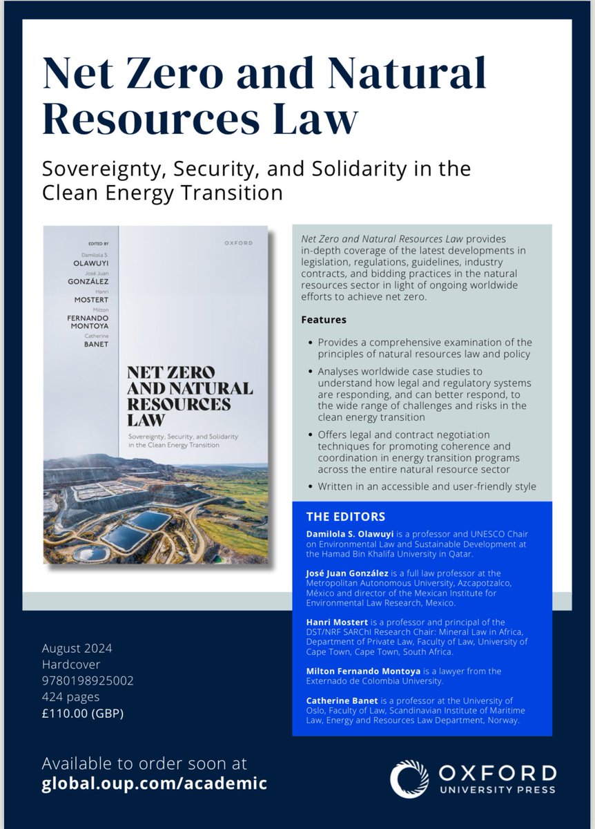 BOOK PRESENTATION: Join Prof. @dsolawuyi and other eminent contributors next week in Bogotá, Colombia for the Public Presentation of the Book Net Zero and Natural Resources Law

Register here: ibanet.org/session-detail…

Get the book: global.oup.com/academic/produ…

#esg #bizhumanrights