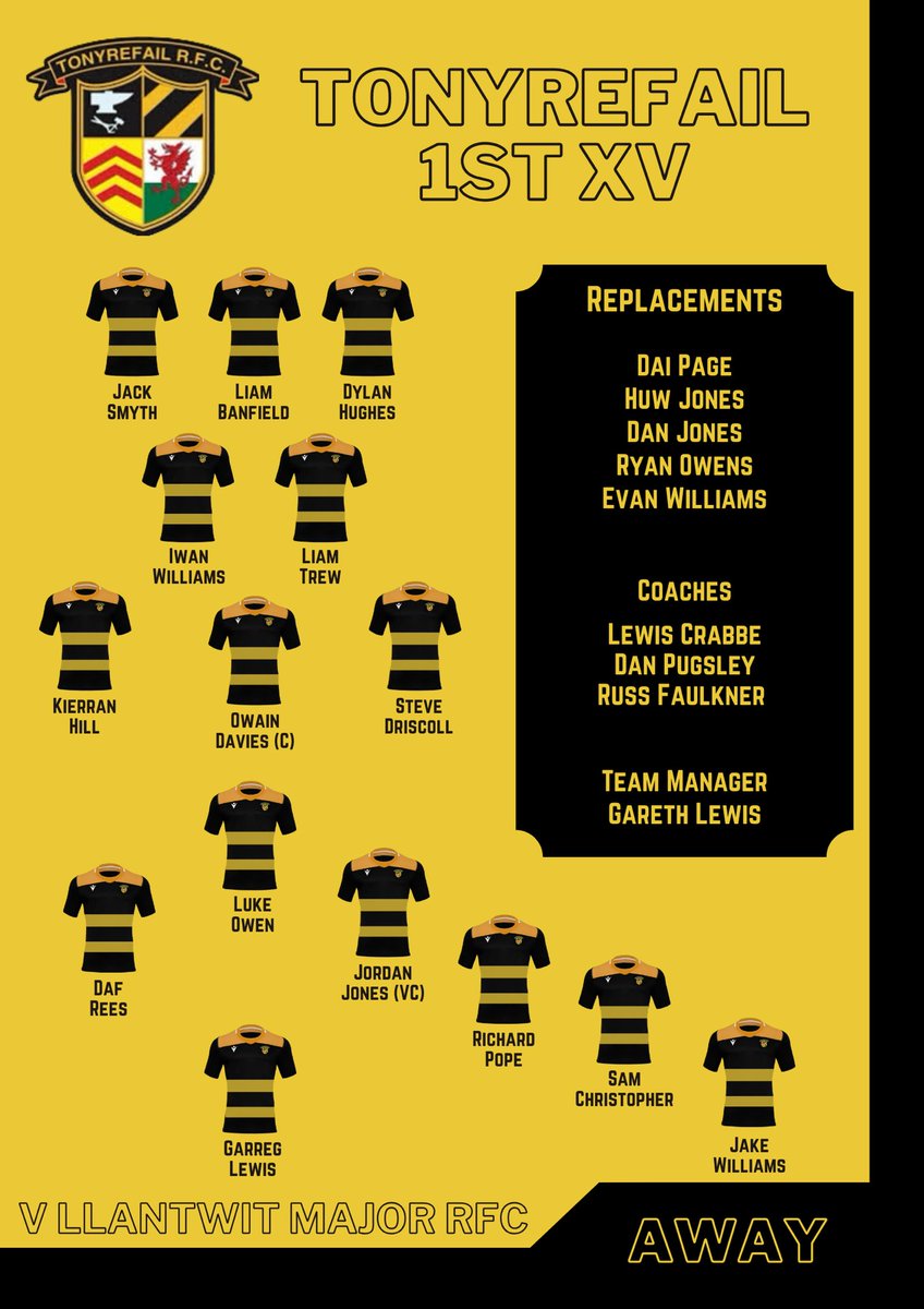 🚨SQUAD ANNOUNCEMENT🚨 The boys in Black and Amber to face Llantwit Major tomorrow at the Recreation Ground! 1st v 2nd in the league, promises to be an exciting encounter between the two newly promoted teams! 🖤🧡