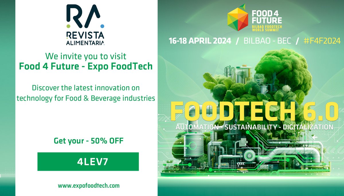 🚀¡Cuenta atrás para el comienzo de @expofoodtech! Del 16 al 18 de abril, @BEC_Bilbao acogerá #F4F2024, el mayor congreso europeo sobre tecnología de innovación en la industria de alimentos y bebidas 🔗Consigue tu entrada con descuento: bit.ly/3J1QkRo