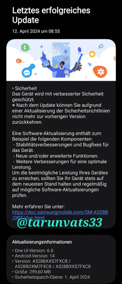 tarunvats33's tweet image. Galaxy A52s 5g gets One UI 6 based April update in Europe (Germany)

Build Version: A528BXXS7FXC8/ A528BOXM7FXC8/A528BXXS7FXC8

Rollout will expand to other countries in coming week

#GalaxyA
#GalaxyA52s
#GalaxyUpdates 
#OneUI6 #OneUI
#GalaxyS