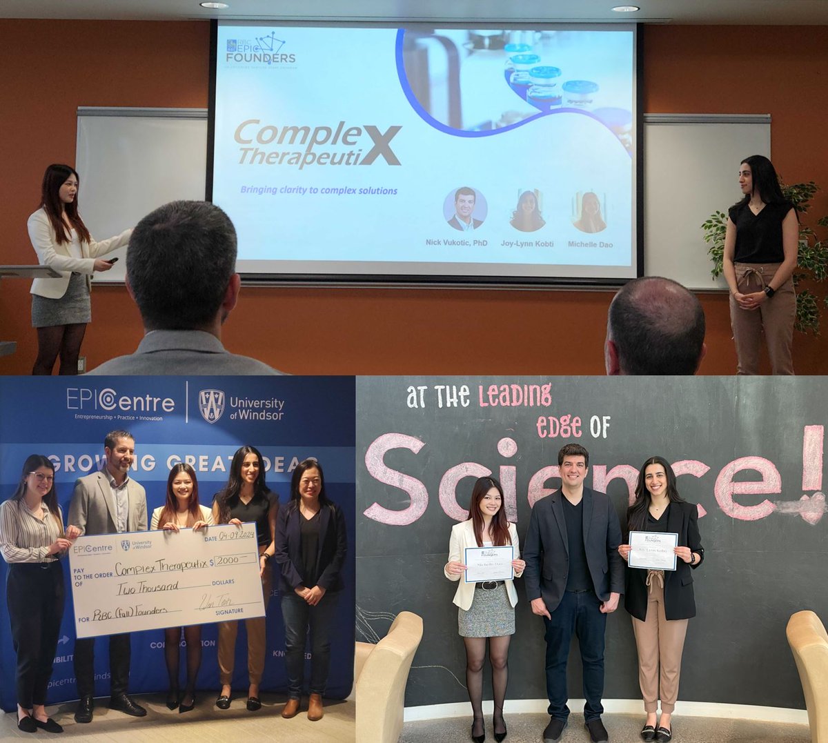 🎉 Congrats to @joykobti and @mdao95 for winning the @UofW_EPICentre RBC Founders Program! Their spin-out pitch on Complex Therapeutix is based on their PhD research on new materials for controlled drug release. Patent filed, Pitch won, and Publication Accepted! #proudPI