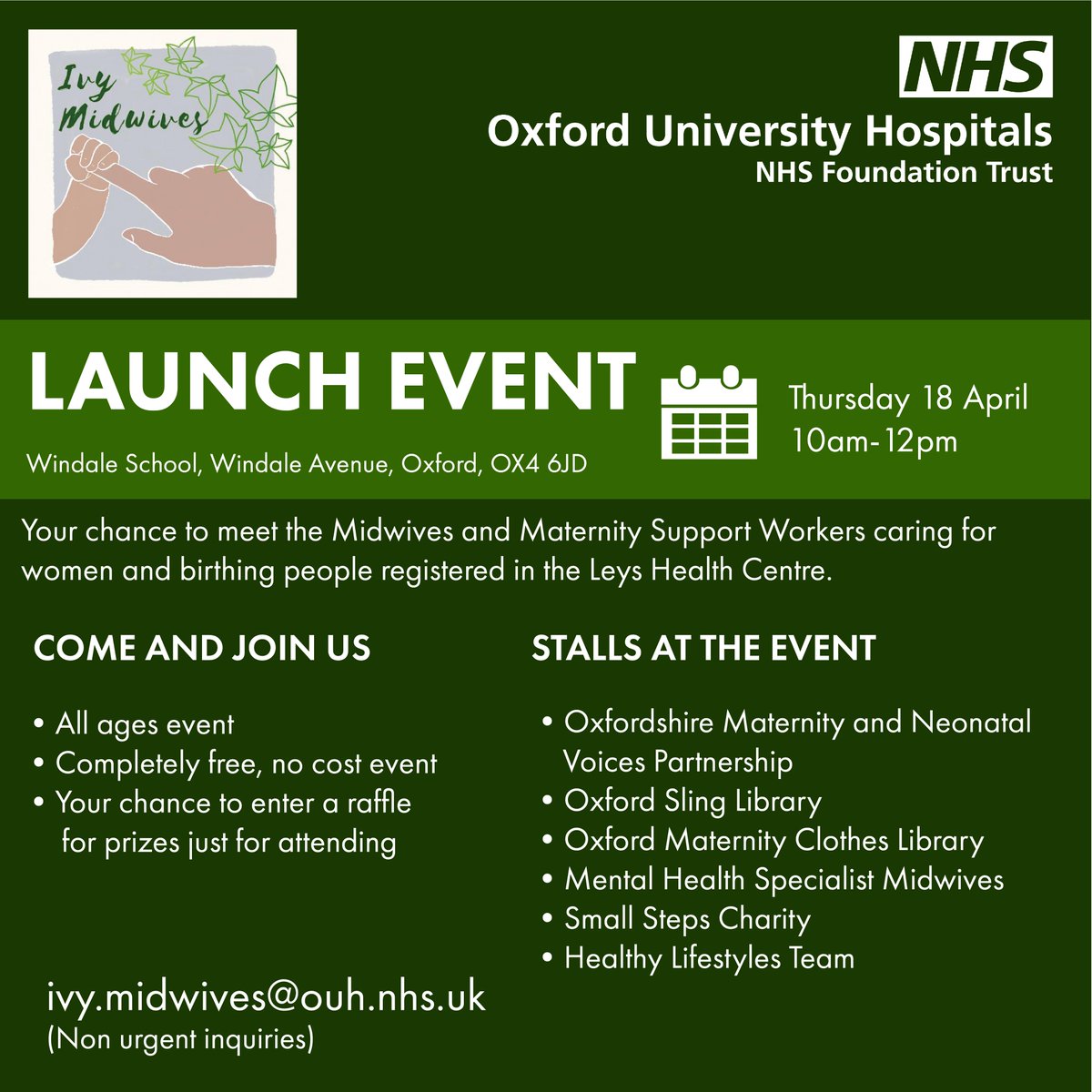 A chance to meet the OUH Midwives and Maternity Support Workers caring for women and birthing people registered in the Leys Health Centre in Oxford. #maternity #Oxford #birthingpeople @OUHospitals @OUH_Nursing