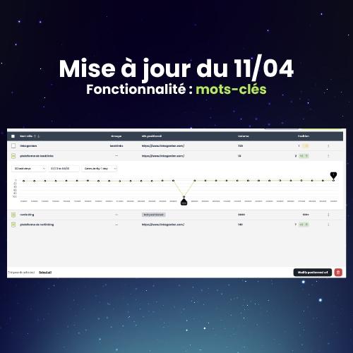 Mise à jour : Découvrez les toutes dernières améliorations !😉

👉 Gestion simplifiée des mots clés : une barre s'ouvre désormais en bas de votre fenêtre avec de nouveaux boutons lorsque vous choisissez des mots clés.

👉 Actions en masse : supprimez plusieurs mots clés en une