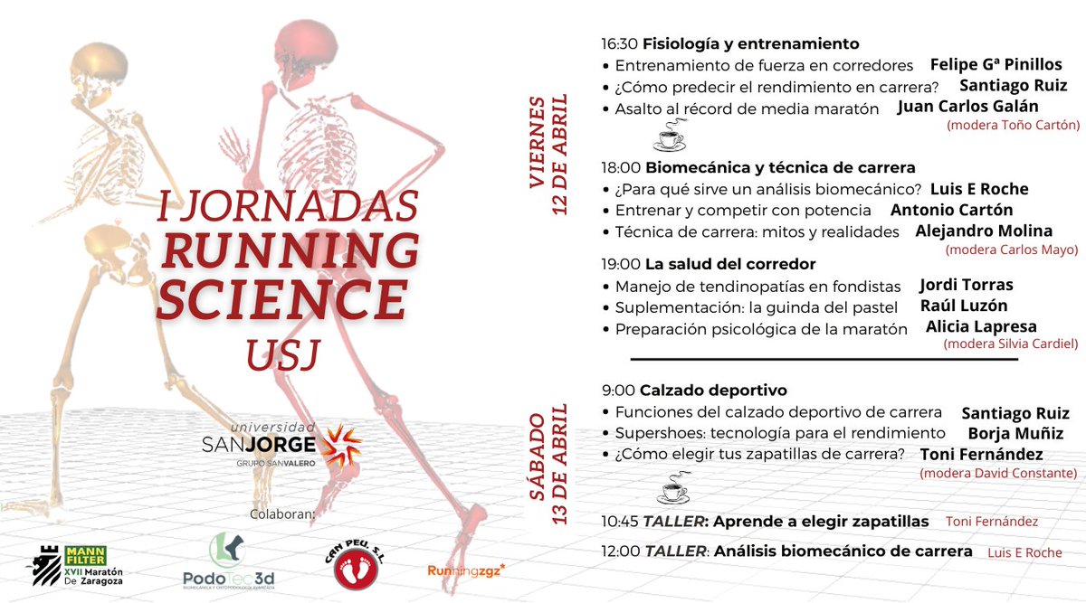 👟 ¡Coincidiendo con la @MaratonZaragoza, celebramos las I Jornadas Running Science USJ! 🔴 Hablaremos sobre la ciencia detrás del ejercicio de correr. 💻 ¡Se podrá seguir online! 👉 Sesión viernes: teams.microsoft.com/l/meetup-join/… 👉 Sesión sábado: teams.microsoft.com/l/meetup-join/…