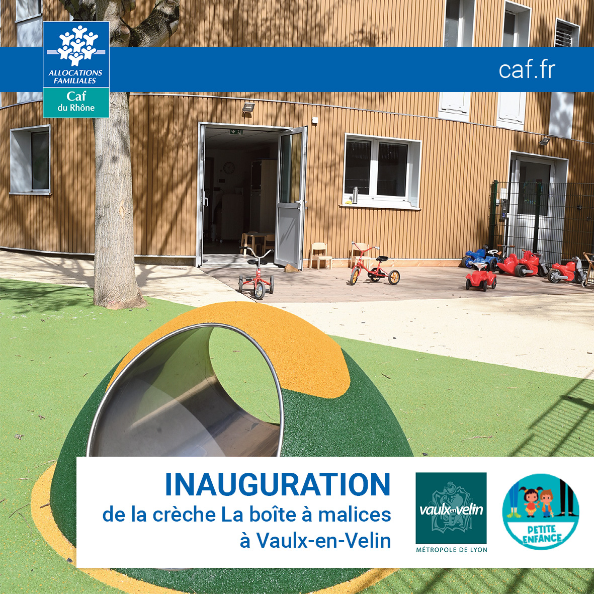 #Partenariat #PetiteEnfance

Inauguration de la crèche La boîte à malices à Vaulx-en-Velin, dont les travaux d'agrandissement, de rénovation et d'aménagements, co-financés par la Caf du Rhône, permettent de répondre aux besoins de garde d'enfants des familles.