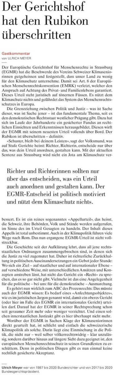 Loris Fabrizio Mainardi (@lenzfaber) on Twitter photo ... und das sagt Alt Bundesrichter Ulrich Meyer (übrigens Mitglied der SP) zum Urteil des #EGMR i.S. <a href="/klimaseniorin/">KlimaSeniorinnen</a>: ... und das sagt Alt Bundesrichter Ulrich Meyer (übrigens Mitglied der SP) zum Urteil des #EGMR i.S. <a href="/klimaseniorin/">KlimaSeniorinnen</a>:
