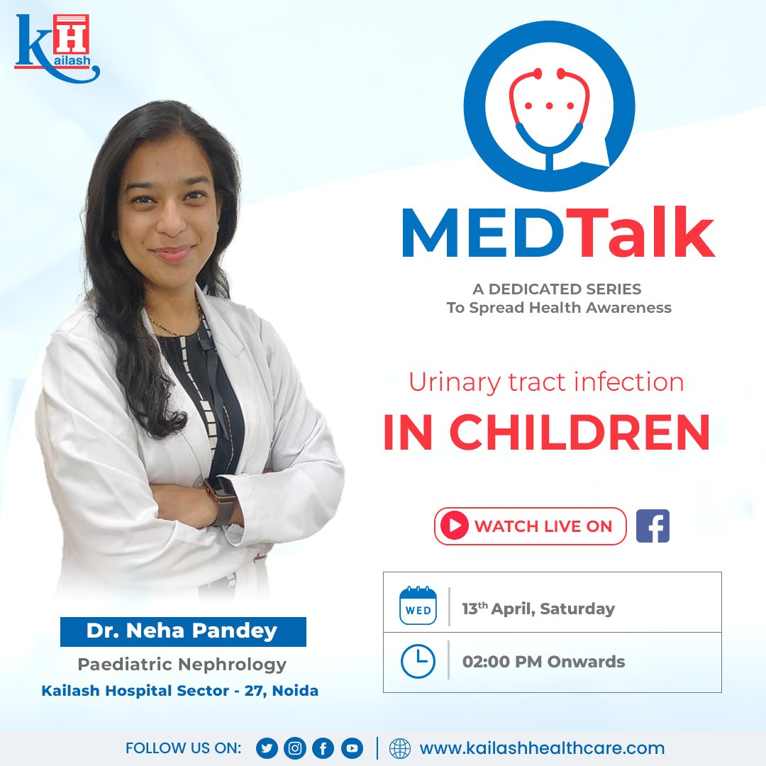 UTIs are not just for adults - children can get them too! Stay vigilant and learn how to address UTIs in kids.

Join our live session on #MEDTalk with Dr. Neha Pandey Nephrologist to learn more about #UTI in kids and get your queries answered! 
Don't miss this opportunity to gain