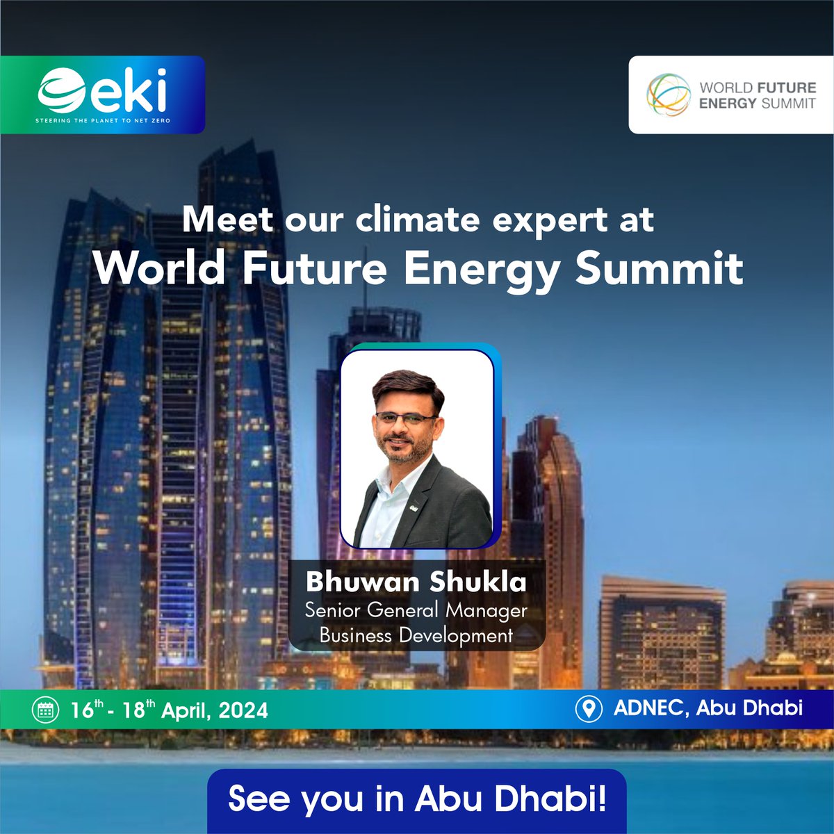 Our climate expert will be there in Abu Dhabi for @World Future Energy Summit on 16-18 April. Let's connect to explore business opportunities and take a step ahead towards climate action.

#EKIEnergyServices #EKIEnergy #EKI #Sustainability