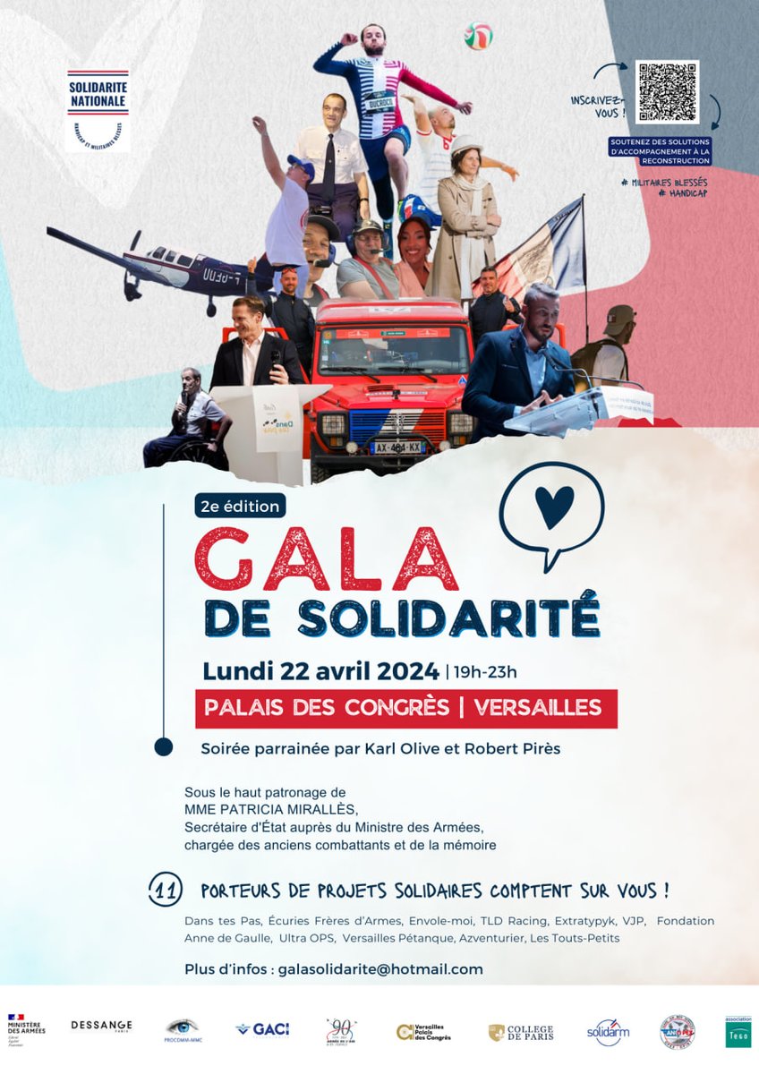 🪖 #Solidarité Soutenez les personnes porteuses d'un handicap et les militaires blessés à l'occasion du gala de solidarité le lundi 22 avril au Palais des Congrès Entrée libre sur inscription par mail à galasolidarite@hotmail.com + d'infos : versailles.fr/26-4689/que-fa…